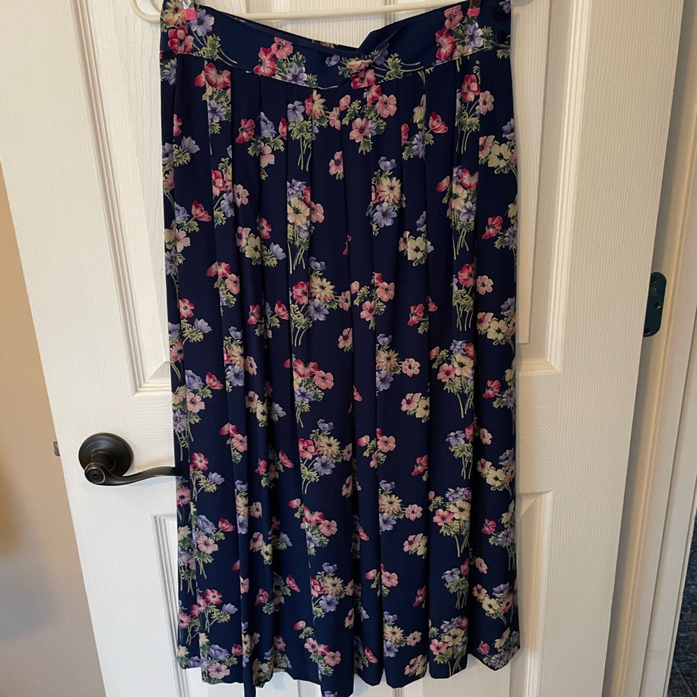 Vintage Herman Geist Floral Maxi Skirt in Navy